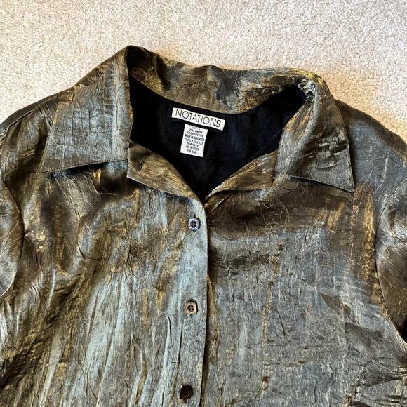 Vintage Notations Gold/Olive button-up blouse women's size large - Picture 3 of 5